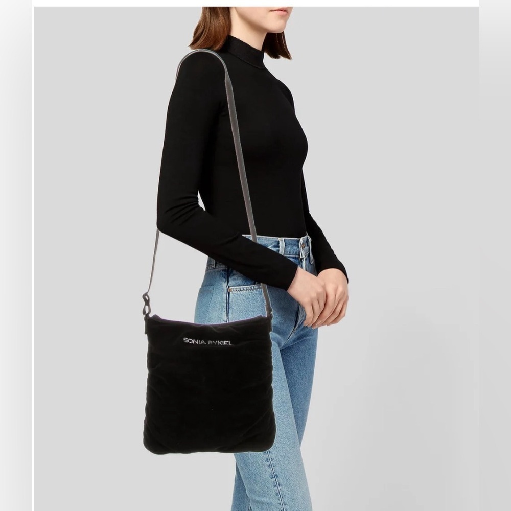 Black Velvet Sonia Rykiel Crossbody Bag With Gunmetal-tone Hardware - EUC